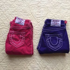 2 True Religion Skinny Jeans (Red & Purple) Sz 24